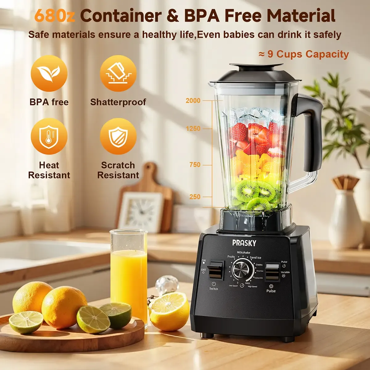 PRASKY BK-688 Licuadora de 68 oz, 2 recipientes