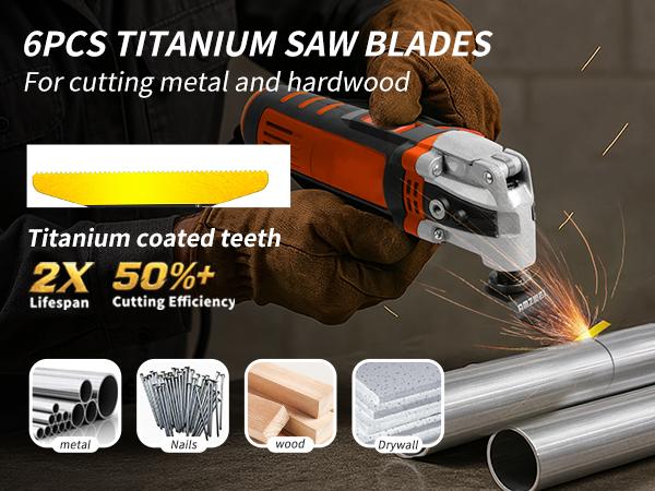 AMZWEI 100PCS Oscillating Tool Blades, Titanium & HCS Oscillating Saw Blades for Metal/Wood/Plastic Cutting, Curved Edge Multi Tool Blades Compatible with Dewalt Bosch Milwaukee Ryobi SummerWins