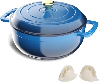 Olla holandesa redonda de hierro fundido esmaltado ROVSUN (capacidades de 5, 6 o 7,5 cuartos de galón) con tapa, asas dobles y guantes de silicona; apta para horno hasta 500 °F; utensilio de cocina resistente y precurado ideal para hornear pan, estofar
