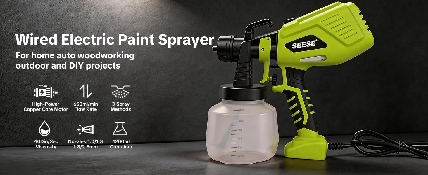 【FathersDayGift】SEESE Paint Sprayer,Equipped with a 1200ml Large-Capacity Spray Gun and Cleaning Accessories, Adjustable Flow Control, 4 Nozzles, and 3 Spray Modes. Easy to Clean and Suitable for Painting Furniture, Fences, Walls, Doors, Windows. fathersd 【FathersDayGift】SEESE Paint Sprayer,Equipped with a 1200ml Large-Capacity Spray Gun and Cleaning Accessories, Adjustable Flow Control, 4 Nozzles, and 3 Spray Modes. Easy to Clean and Suitable for Painting Furniture, Fences, Walls, Doors, Windows. fathersd
