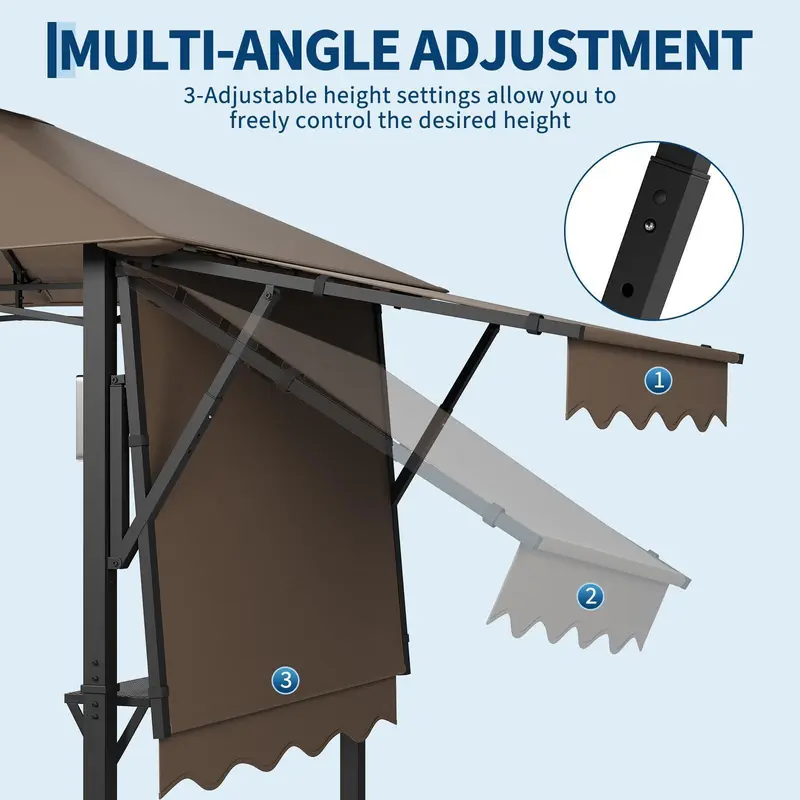 Cenador para barbacoas Gaomon de 8 x 5 pies — Toldo parasol para patio exterior con techo ventilado de doble nivel, toldos laterales dobles ajustables, 2 estantes prácticos, ganchos, gancho para luz de techo, patas reforzadas y estructura de acero resiste