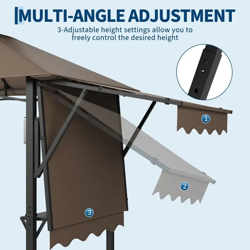 Cenador para barbacoas Gaomon de 8 x 5 pies — Toldo parasol para patio exterior con techo ventilado de doble nivel, toldos laterales dobles ajustables, 2 estantes prácticos, ganchos, gancho para luz de techo, patas reforzadas y estructura de acero resiste