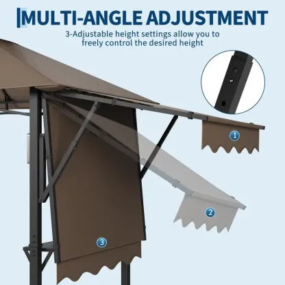 Cenador para barbacoas Gaomon de 8 x 5 pies — Toldo parasol para patio exterior con techo ventilado de doble nivel, toldos laterales dobles ajustables, 2 estantes prácticos, ganchos, gancho para luz de techo, patas reforzadas y estructura de acero resiste