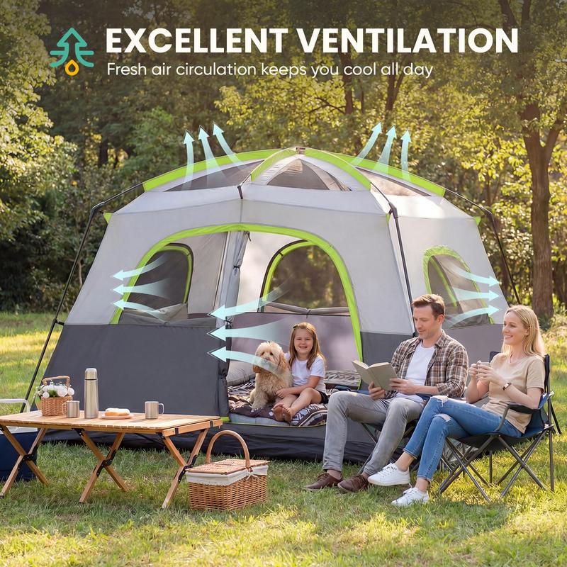 Tienda de campaña familiar para 6 personas, impermeable y resistente al viento, con amplio interior; tienda tipo cabaña de fácil montaje con ventanas de malla y claraboyas; tienda portátil para actividades al aire libre, acampada en coche, senderismo y pe