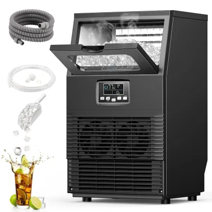 Máquina de hielo comercial COWSAR V2.0, capacidad de 100 libras, dos métodos de suministro de agua, autolimpieza, temporizador de 24 horas, cesta de 33 libras; fabricada en acero inoxidable, ideal para escuelas, hogares, bares y vehículos recreativos (RV)