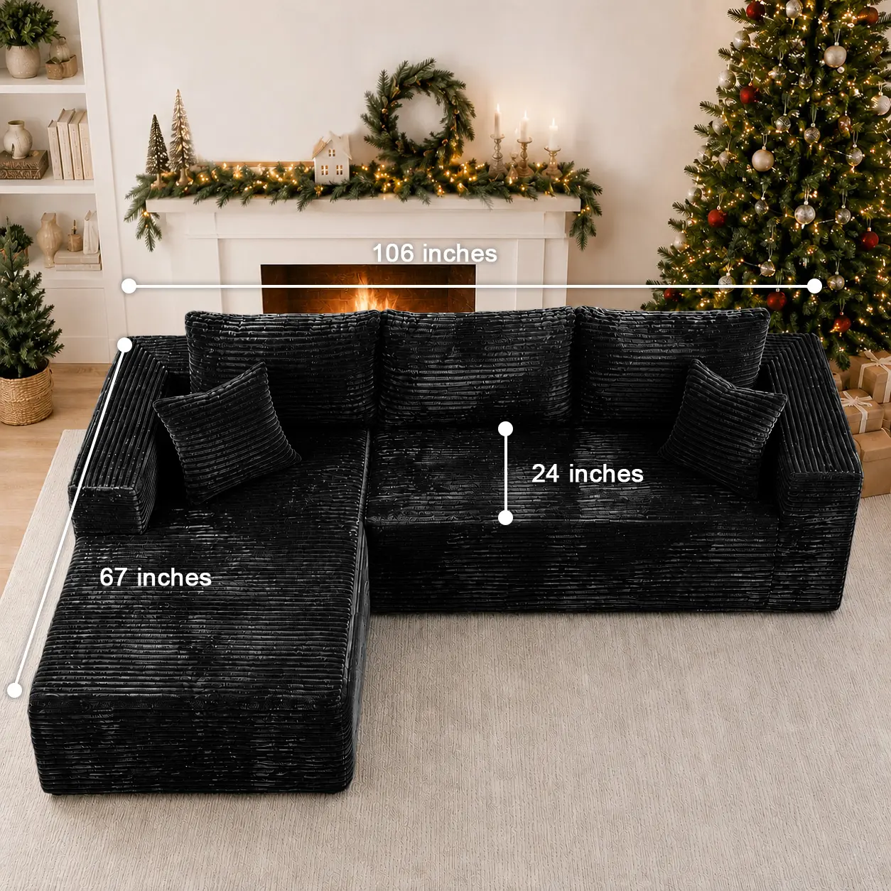 Conjunto moderno de sofá reclinable modular en forma de L de terciopelo
