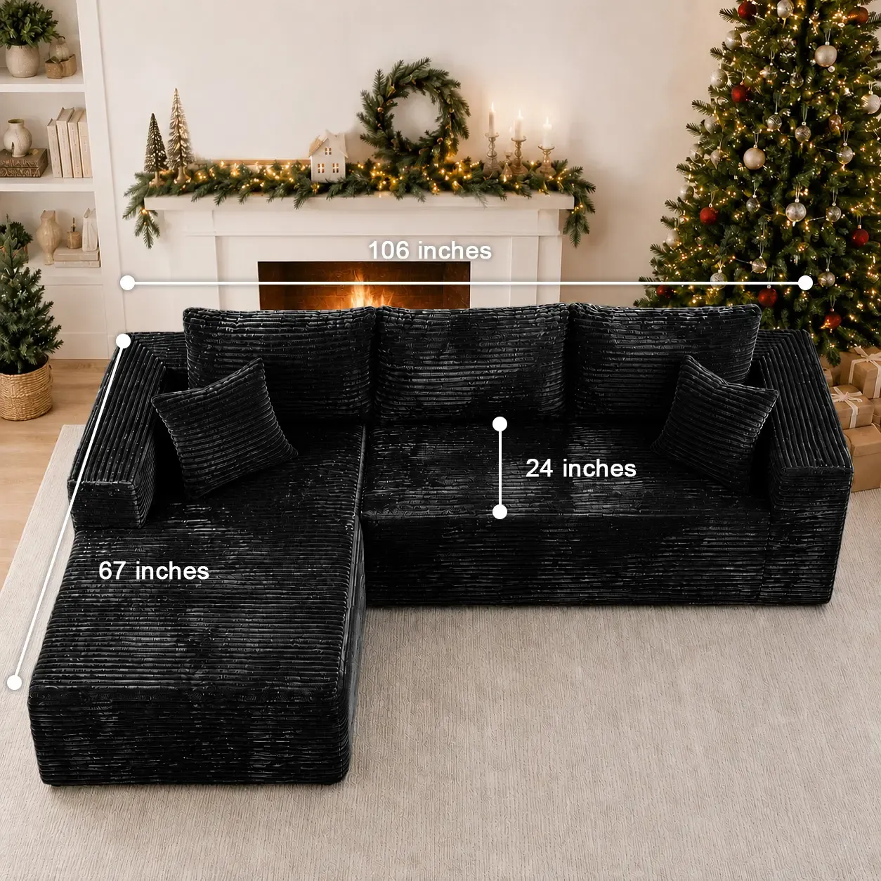Conjunto moderno de sofá reclinable modular en forma de L de terciopelo