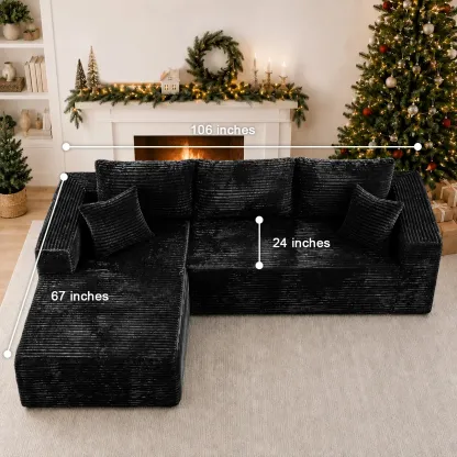 Conjunto moderno de sofá reclinable modular en forma de L de terciopelo