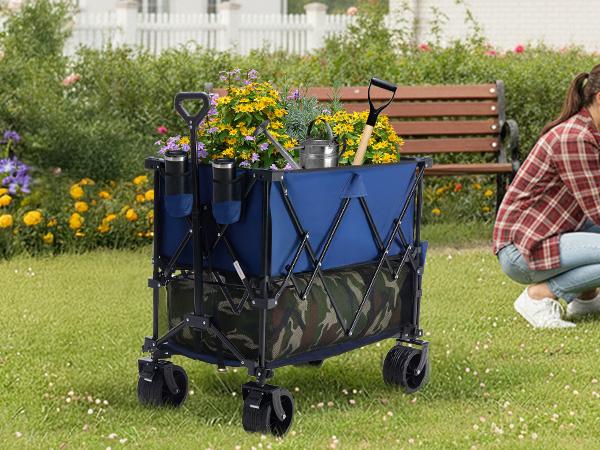 【Deals For You】DUMOS 320L Heavy Duty Collapsible Outdoor Double-Decker Wagon - 440 lbs Capacity, Brakes, Flexible Handle, All-Terrain Big Wheels, Compact Pack & Foldable for Grocery, Camping, Collapsible Wagon, Heavy Duty Wagon