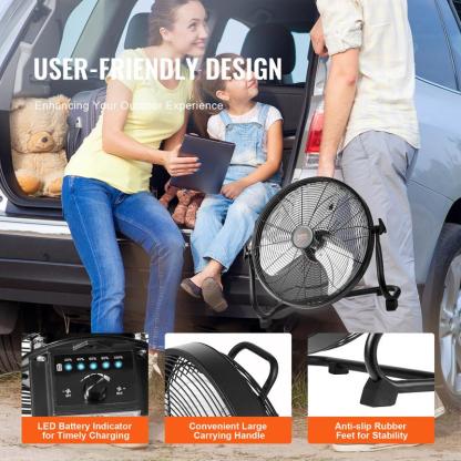 Ventilador inalámbrico VEVOR de 16 pulgadas: ventilador personal portátil y silencioso para el hogar o la oficina, con cabezal pivotante manual de 360 ​​grados, regulación de velocidad continua, alta velocidad y funcionamiento inalámbrico; ventilador de s