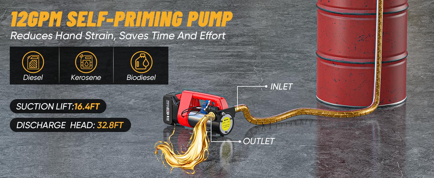 [TaskStar] Transfer Pump, Portable Cordless Diesel Transfer Pump Kit, Battery Powered 12GPM（Includes one battery） Fuel Pump Kit w/ 4.0Ah Battery, Nozzle&Hose for Diesel, Kerosene& Biodiesel