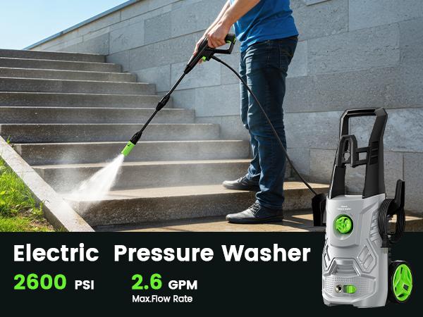 2.6 GPM 2600PSI Electric Pressure Washer with Foam Cannon for Cleaning Cars , Driveways, Decks, Fences, Patios & Outdoor Cleaning, 3 Wand Lengths 1600W Portable Pressure Cleaner fathersdaygift 2.6 GPM 2600PSI Electric Pressure Washer with Foam Cannon for Cleaning Cars , Driveways, Decks, Fences, Patios & Outdoor Cleaning, 3 Wand Lengths 1600W Portable Pressure Cleaner fathersdaygift