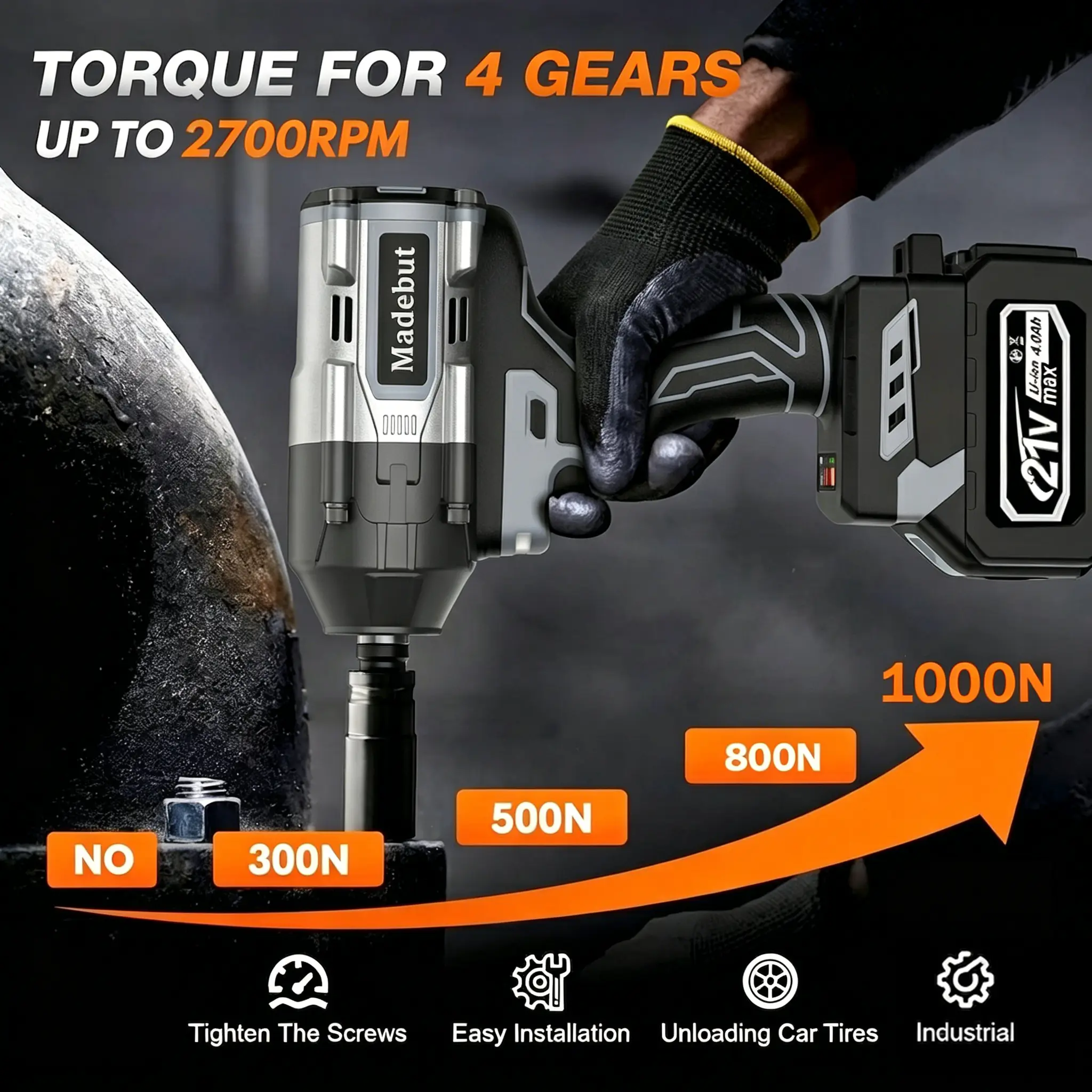 Llave de impacto inalámbrica de 1000 N·m: Pistola eléctrica de alto par