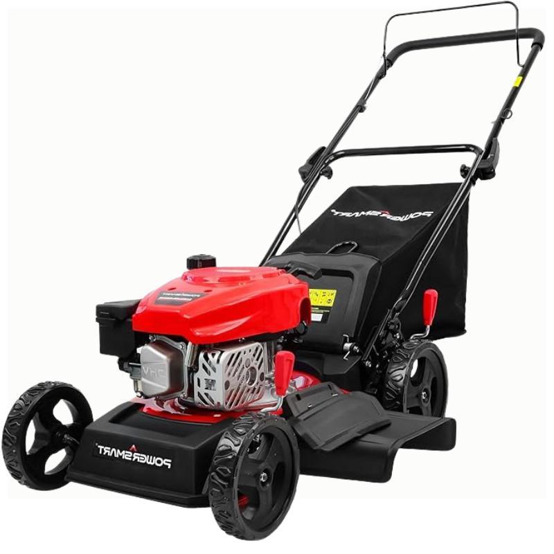 Cortacésped a gasolina PowerSmart, motor de 144 cc y 18 pulgadas, modelo de empuje 2 en 1 / 3 en 1, aceite incluido, uso rudo, para jardines pequeños y grandes (DV8618C/DV8618P)