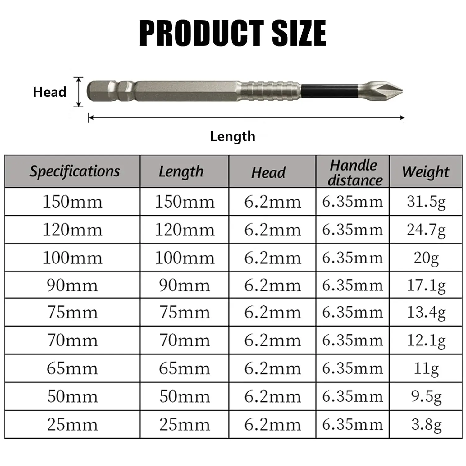 Juego de 9 puntas de destornillador magnéticas ADESKE PH2: puntas de acero S2 resistentes a impactos, puntas antideslizantes para taladro y destornillador eléctrico, hexágono de 1/4", 25-150 mm