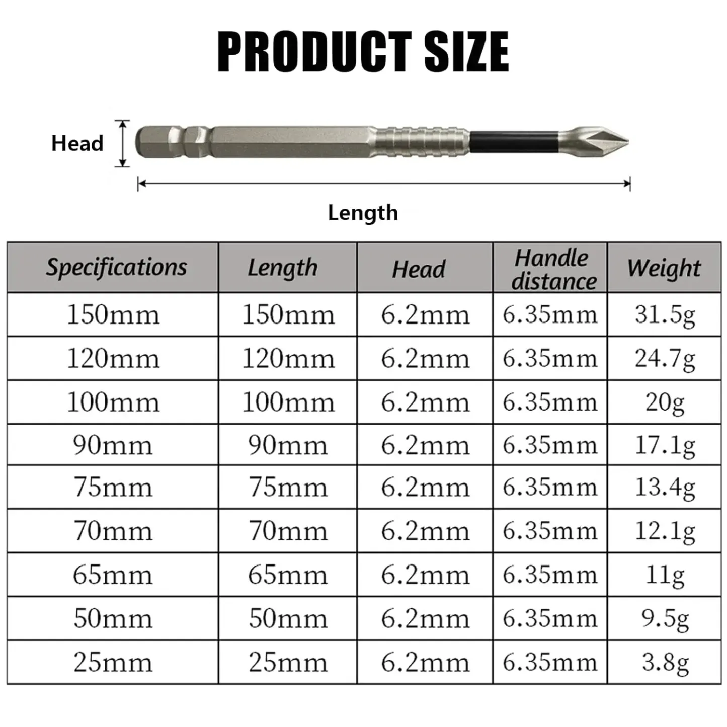 Juego de 9 puntas de destornillador magnéticas ADESKE PH2: puntas de acero S2 resistentes a impactos, puntas antideslizantes para taladro y destornillador eléctrico, hexágono de 1/4", 25-150 mm