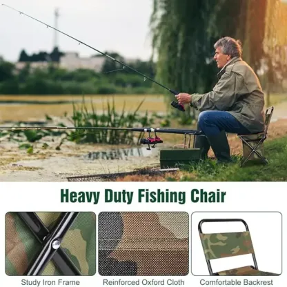 Silla de pesca portátil con bolsa térmica, taburete de pesca compacto, silla de camping plegable y compacta, silla para exteriores de resistente tela Oxford, soporta hasta 440 libras (aprox. 200 kg); ideal para viajes, acampada, caza y senderismo.