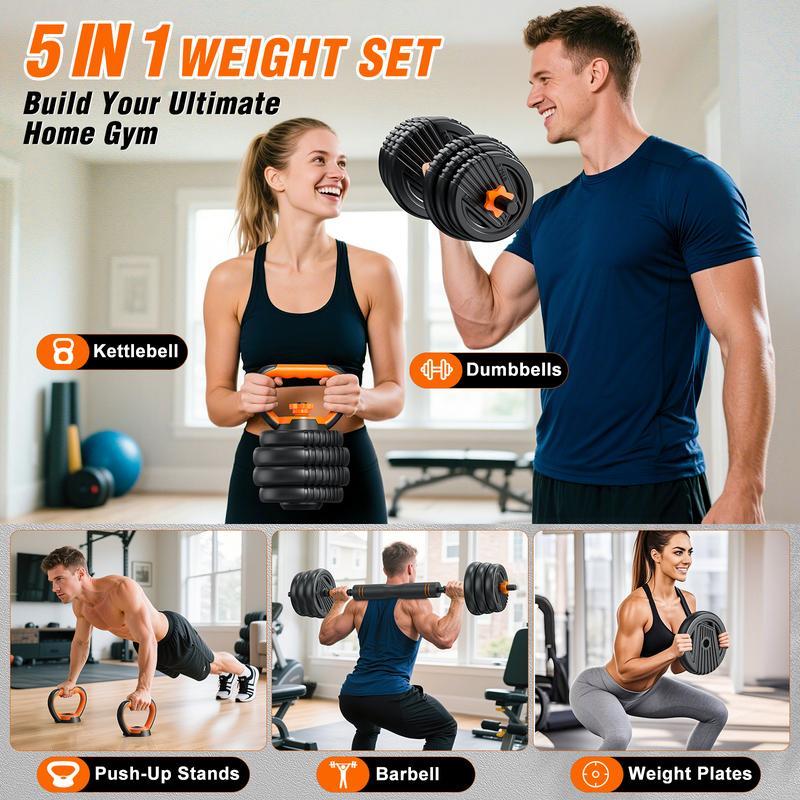 5 in 1 Adjustable Dumbbell set, 55/66/88lbs Weight Set for Home Workout,  Pesas Para Ejercicios en Casa Used as Barbell, Kettlebells, Push up Stand, Fitness Equipment for Home Gym Suitable Men/Women Mancuernas Para Ejercicios de Hombre