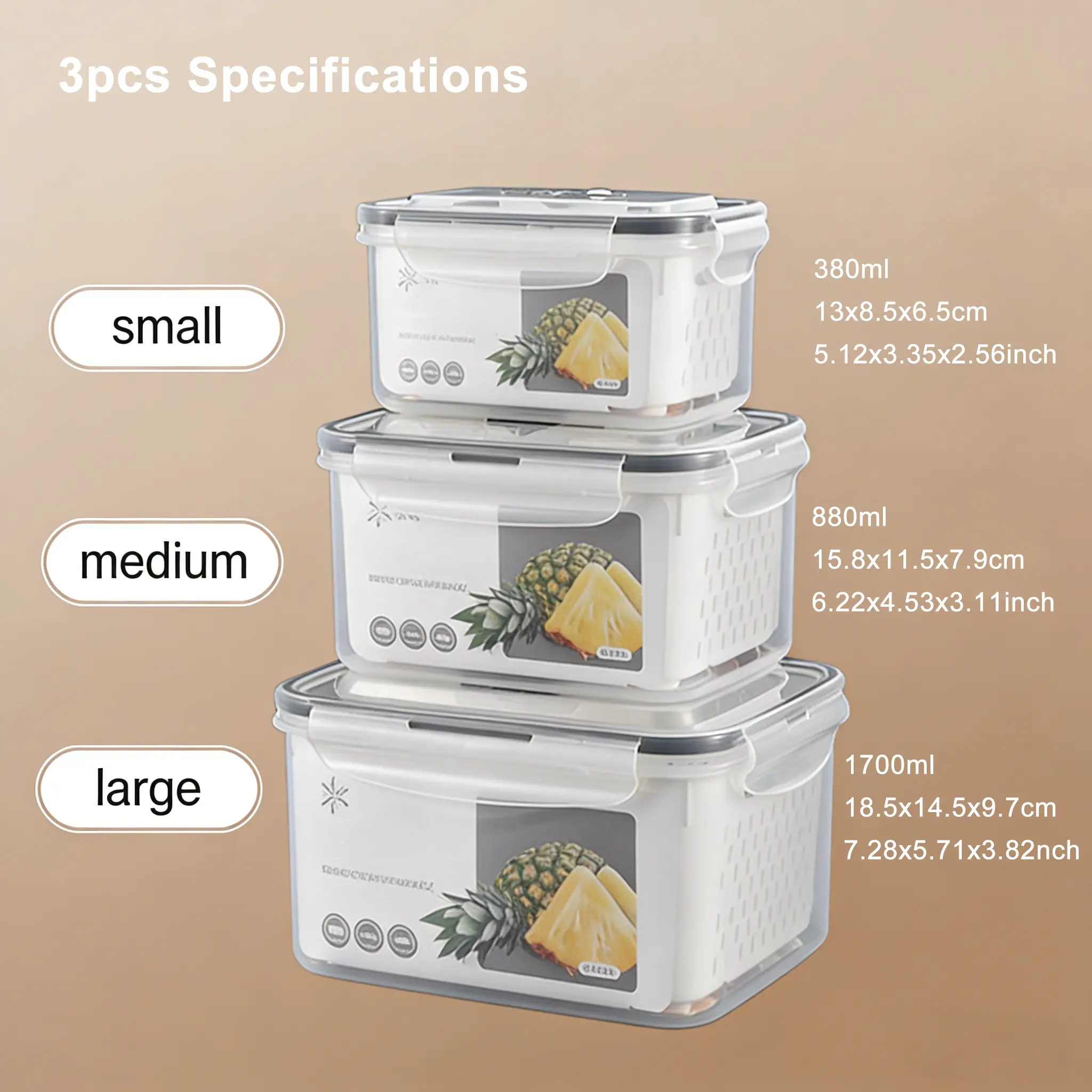 Organizadores de almacenamiento para refrigerador (juego de 3 o 5 piezas): Recipientes apilables de plástico transparente con colador extraíble; herméticos, aptos para lavavajillas y microondas; mantienen frescas por más tiempo las frutas y verduras.
