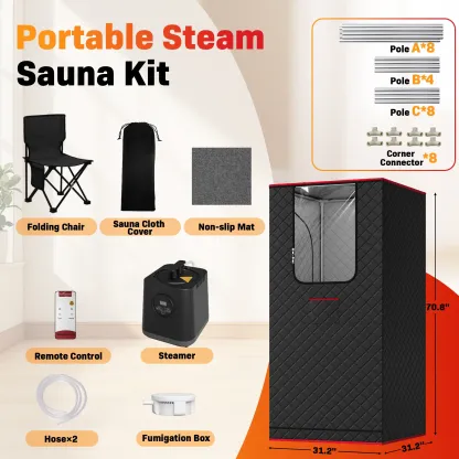 Cabina de sauna portátil TEHANLD para el hogar, sauna de vapor personal con generador de vapor de 3,0 L y 1200 W, tienda de sauna plegable para interiores, spa de sauna seca de cuerpo completo.