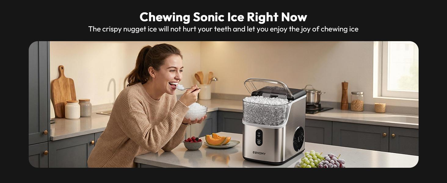 EUHOMY Nugget Ice Makers Countertop, Pebble Ice Maker Machine with 35lbs/24H&33lbs/24H Soft Ice, Self-Cleaning Sonic Ice Maker with Ice Scoop&Basket,  Utensils, Pellet Ice Maker for Home/Kitchen/Office