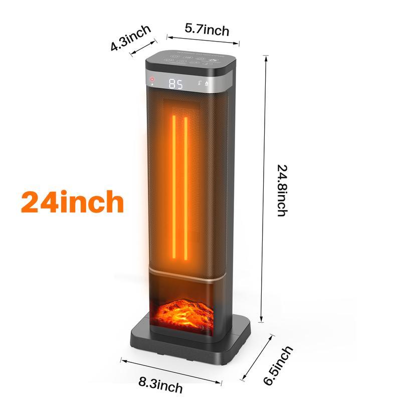 Calefactor Sweetcrispy de 23 pulgadas, calefactor eléctrico de 1500 W con temporizador de 12 horas, 4 modos, oscilación de 70°, termostato (50-95 °F), calentamiento rápido y bloqueo de seguridad para niños.