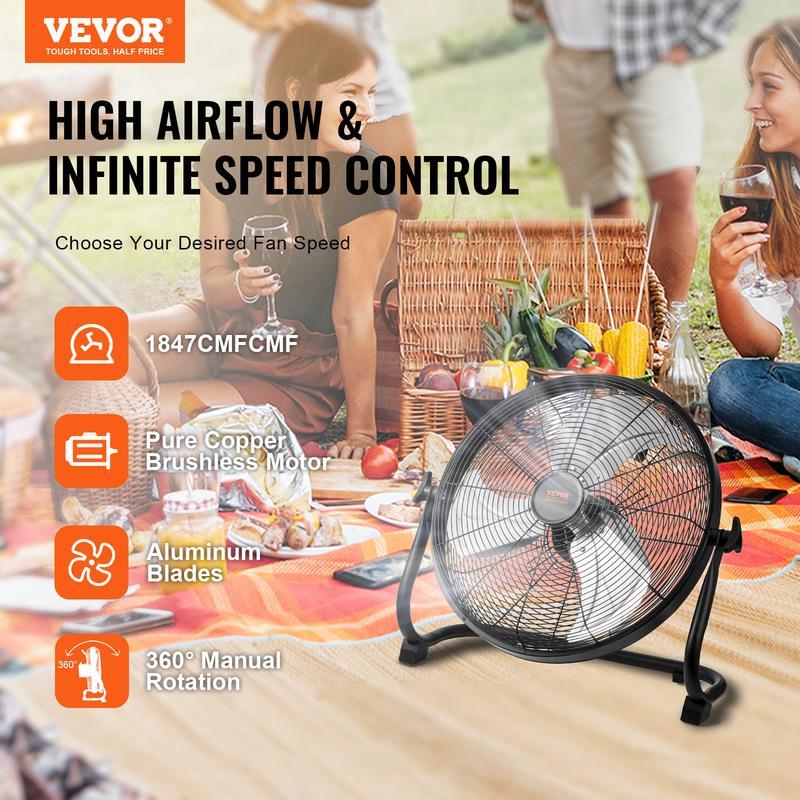 Ventilador inalámbrico VEVOR de 16 pulgadas: ventilador personal portátil y silencioso para el hogar o la oficina, con cabezal pivotante manual de 360 ​​grados, regulación de velocidad continua, alta velocidad y funcionamiento inalámbrico; ventilador de s