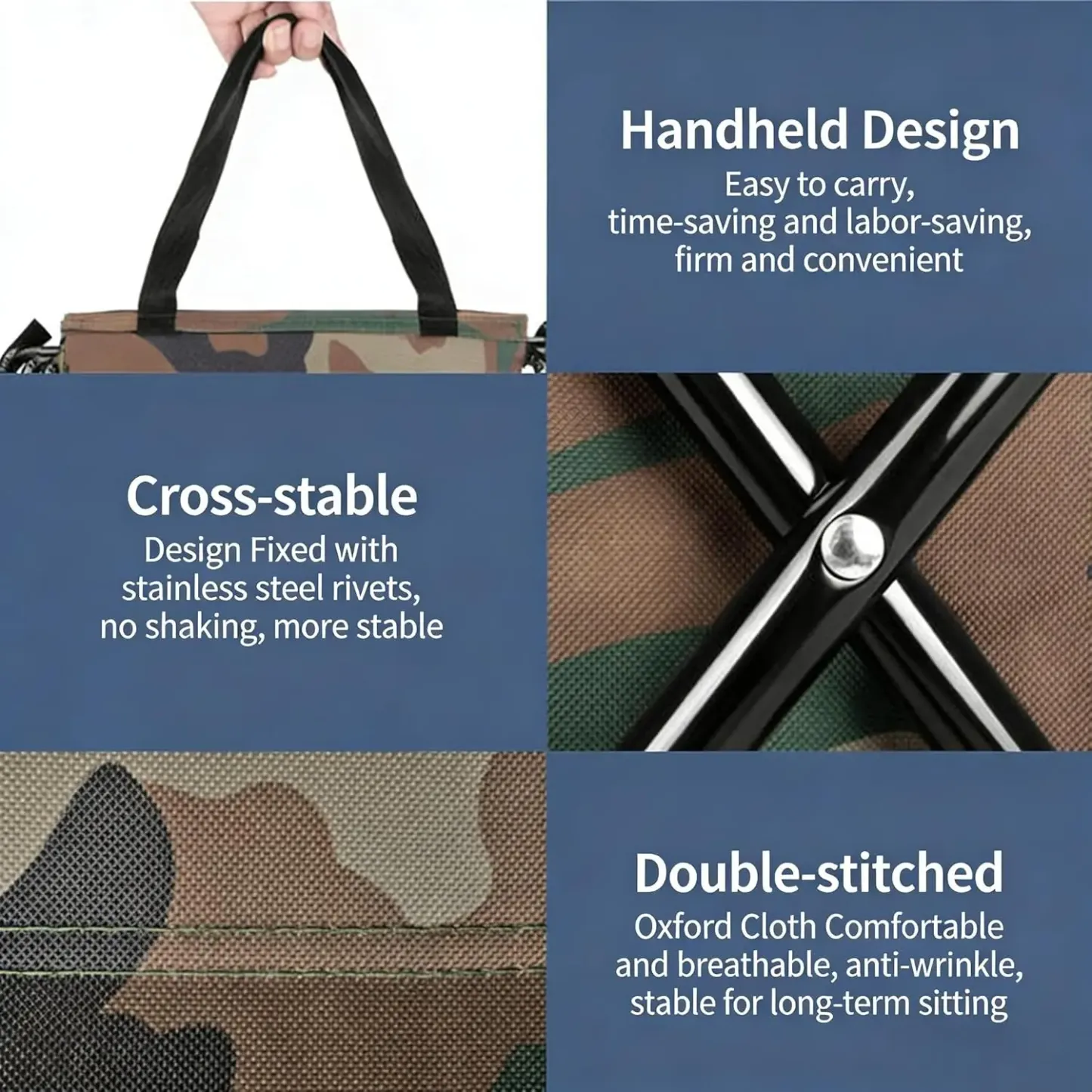 Silla de pesca portátil con bolsa térmica, taburete de pesca compacto, silla de camping plegable y compacta, silla para exteriores de resistente tela Oxford, soporta hasta 440 libras (aprox. 200 kg); ideal para viajes, acampada, caza y senderismo.