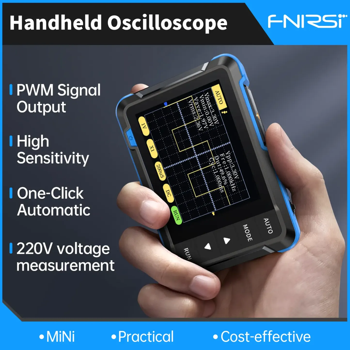 Osciloscopio de bolsillo FNIRSI DSO-152 para ganancia de audio automotriz, verificación de recorte (clipping) y aprendizaje DIY.