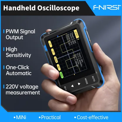 Osciloscopio de bolsillo FNIRSI DSO-152 para ganancia de audio automotriz, verificación de recorte (clipping) y aprendizaje DIY.