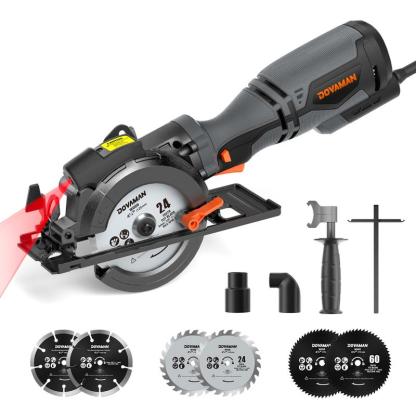 DOVAMAN Sierra Circular, 5.8A 4-1/2" con Láser, Empuñadura Auxiliar, 6 Discos de Sierra (4½", 4¾"), Profundidad Máx. de Corte 1-11/16", Para Madera, Metales Blandos, Plástico y Azulejos - MCS01A