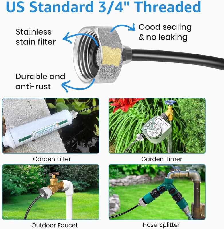 Sistema de Nebulización Exterior de 75 FT – 23 Boquillas de Latón + Adaptador ¾″ – Reducción Instantánea a 73 °F / 23 °C – Patio • Jardín • Invernadero • Corral para Caballos Multiuso