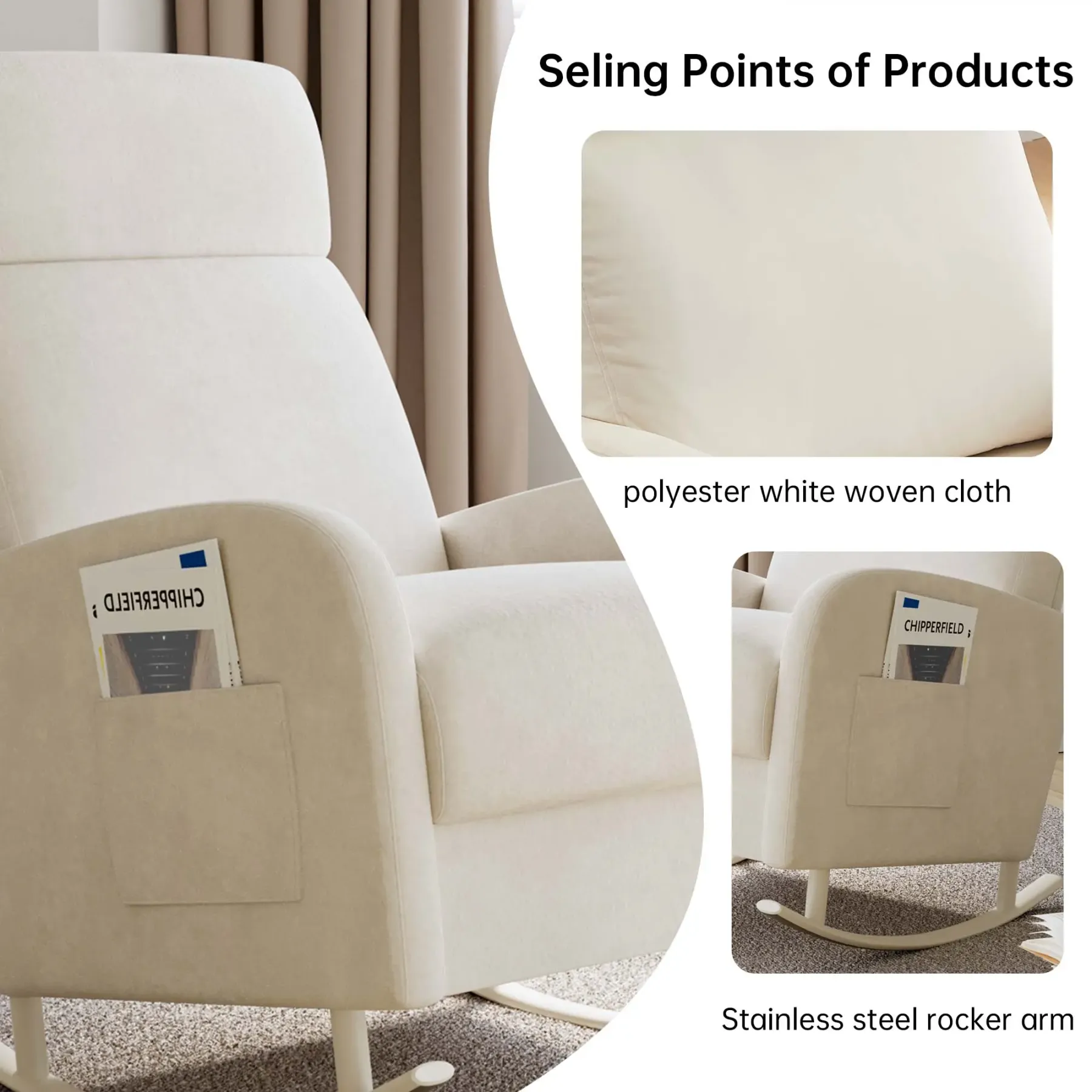 Mecedora ergonómica HIPIHOM: sillón reclinable blanco y mullido