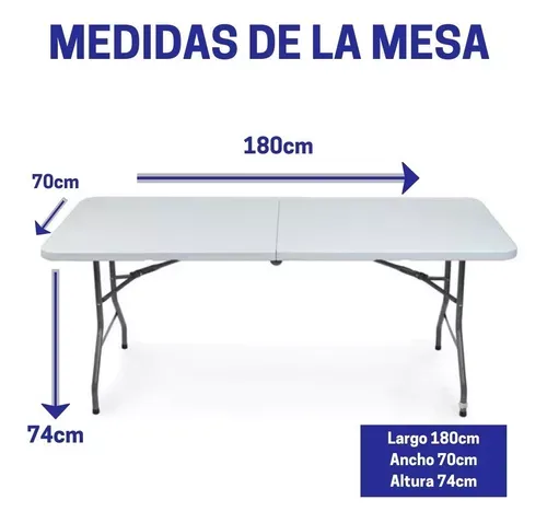 mesa 180 cm plegable de exterior de apoyo y trabajo color blanco acero y plástico MESA03
