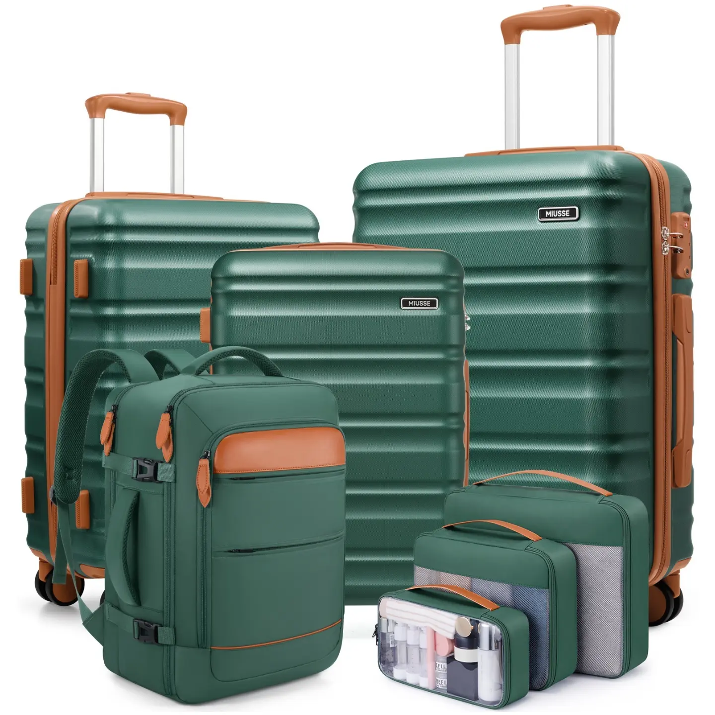 Juego de maletas rígidas y duraderas UKEIN de 7 piezas: incluye maletas de 20, 24 y 28 pulgadas con 4 ruedas giratorias (incluida la de mano), candado TSA, cremalleras YKK, bolsa de viaje y 3 organizadores de equipaje; ideal para viajes de verano y activi