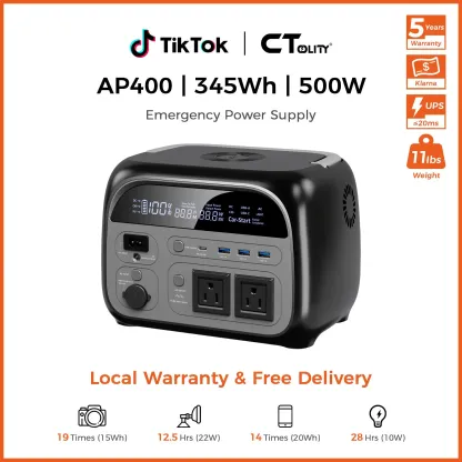 Estación de energía portátil CTOLITY AP400 de 500 W - Generador solar