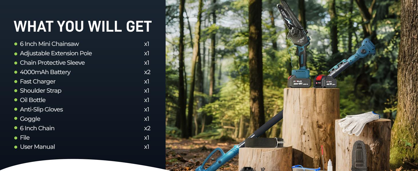Fathersdaygift,GEVEELIFE 2-in-1 Electric Pole Saw, ChainSaw, Portable Electric Cordless Saw for Wood Cutting,2 Batteries ,Pruning, Gardening, Camping - Suitable for Seniors, Women Holiday gifts【summervibes】,Gift ideas for Dad