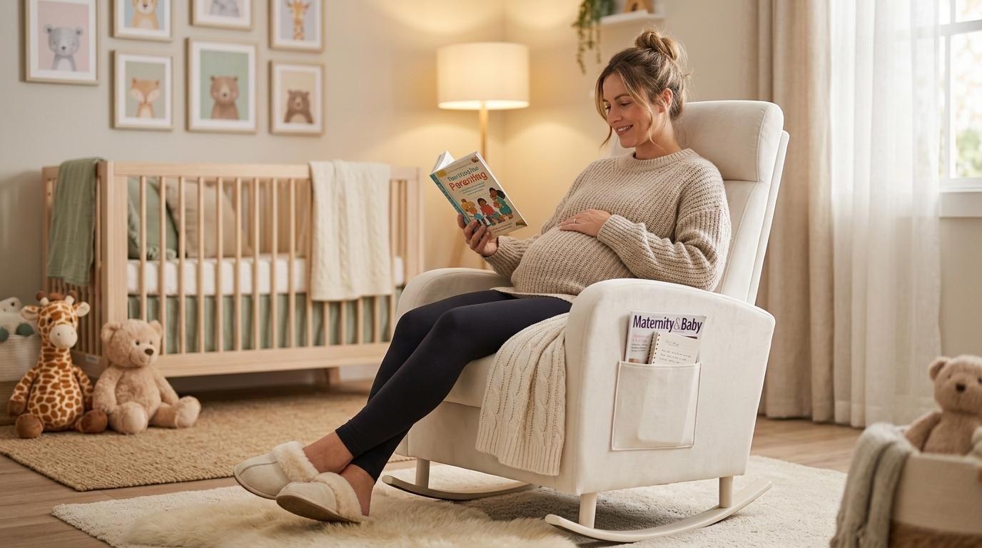 HIPIHOM Rocking Chair Nursery chair,Ergonomically Crafted Recliner, Plush White Fabric Upholstery. Perfect for Living Room, Home Office, Reading Sessions & Soothing Babies.