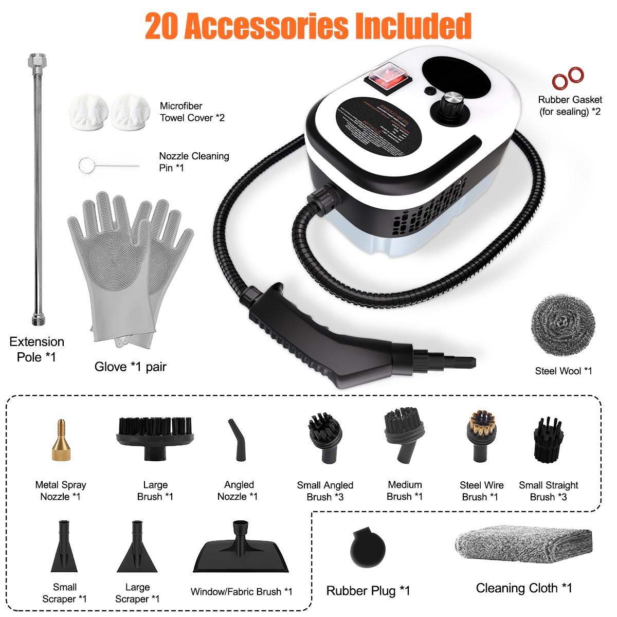 2500W Handheld Steam Cleaner &ndash; High-Temperature, High-Pressure Compact, Crevice-Handled, Non-Bleach Household Floor Tool with 20 Accessories for Car Detailing, Kitchen Grease Cleaning (Home Appliances, Vacuums & Floor Care), Handheld Steam Cleaners