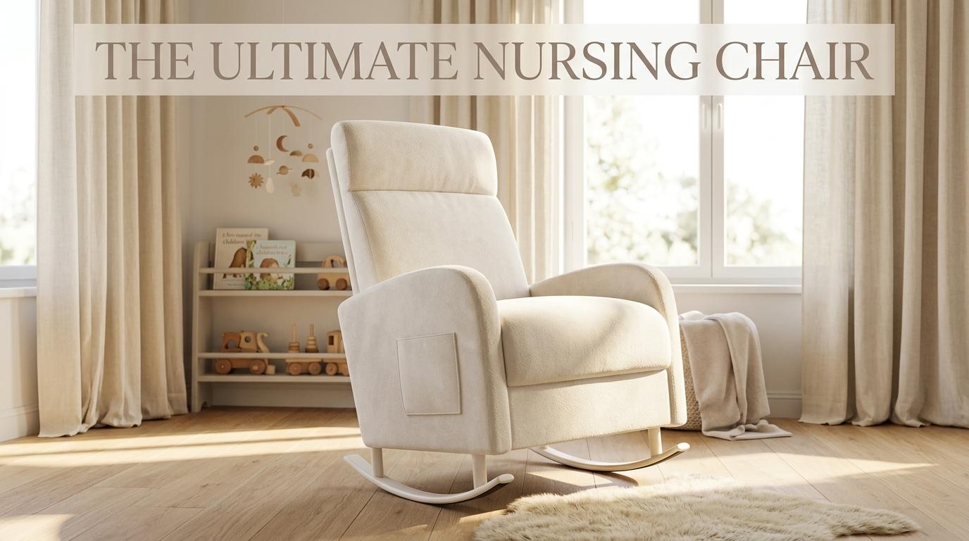 HIPIHOM Rocking Chair Nursery chair,Ergonomically Crafted Recliner, Plush White Fabric Upholstery. Perfect for Living Room, Home Office, Reading Sessions & Soothing Babies.