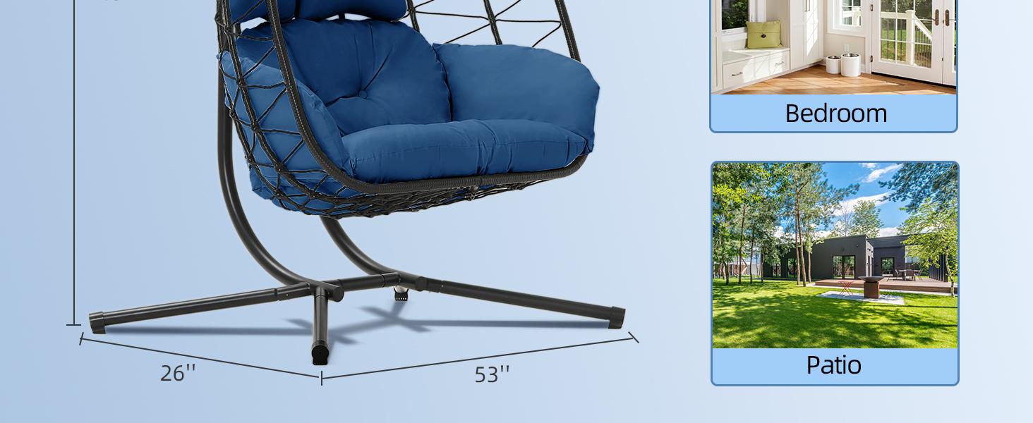 Egg Swing Chair with Stand- 350/600/700 lbs Weight Capacity, Outdoor Indoor Wicker Rattan Hanging Egg Chair with Cushion, Porch Swing Patio Furniture