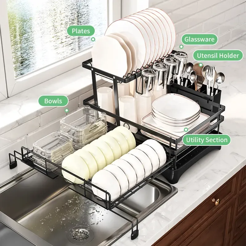 Escurridor de platos plegable y extensible: organizador que ahorra espacio