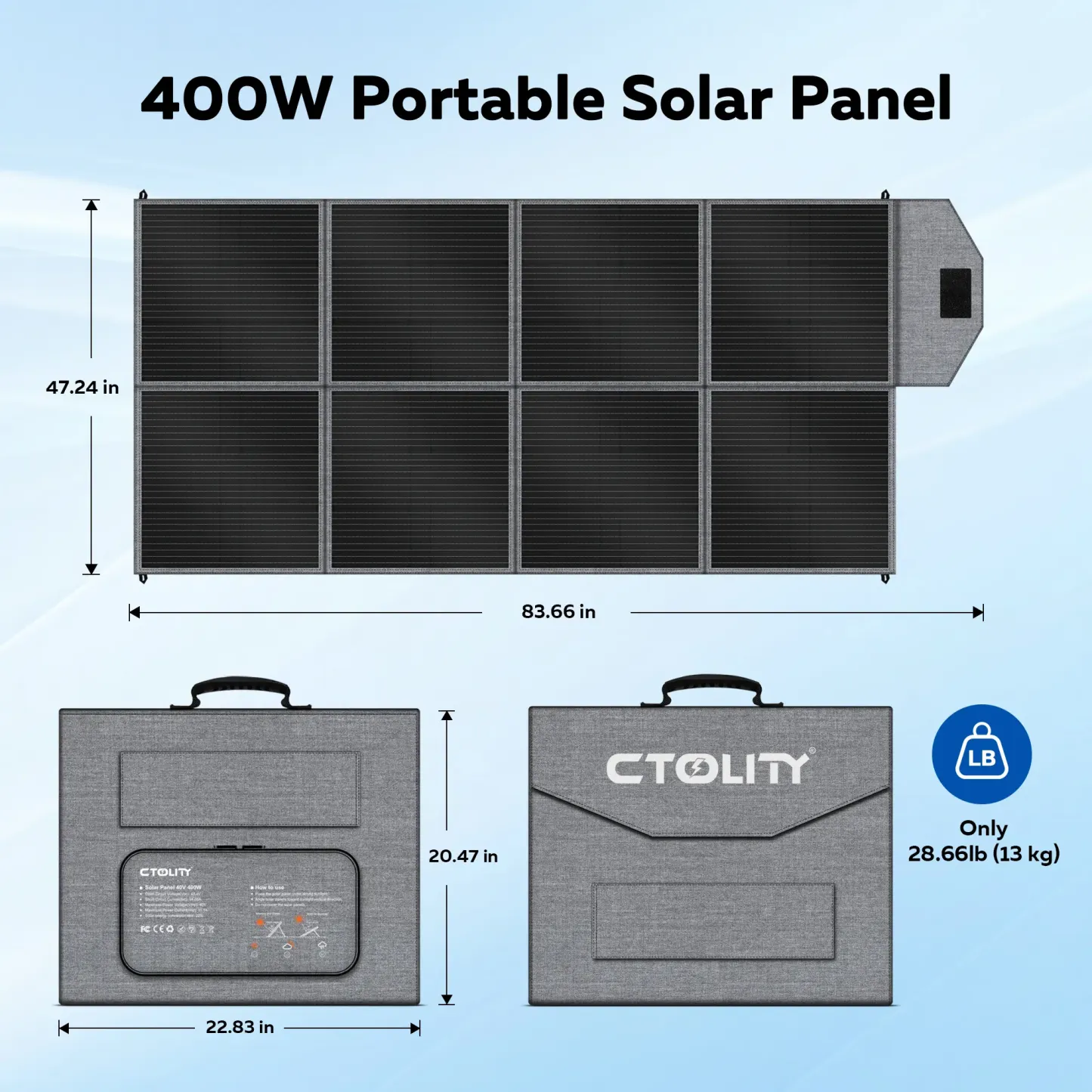 Panel solar plegable SP400 de 400 W para acampada
