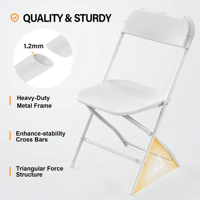 Silla plegable de plástico blanco en paquete de 4/6/10, portátil y plegable para uso interior y exterior, con marco de acero y capacidad de 350 lb. para eventos, oficina, bodas, fiestas, picnics, cocina y comedor
