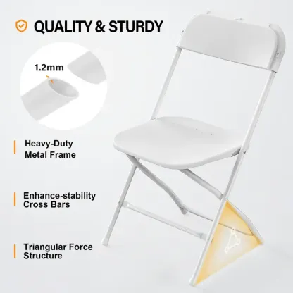 Silla plegable de plástico blanco en paquete de 4/6/10, portátil y plegable para uso interior y exterior, con marco de acero y capacidad de 350 lb. para eventos, oficina, bodas, fiestas, picnics, cocina y comedor
