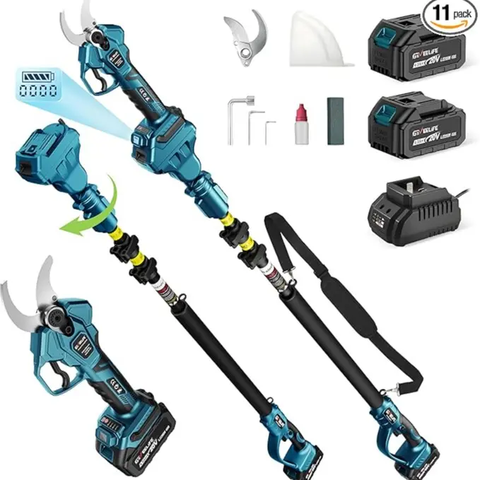 Sierra de pértiga eléctrica 2 en 1 (motosierra), sierra eléctrica inalámbrica portátil para cortar madera, incluye 2 baterías; ideal para poda, jardinería y acampada. Apta para personas mayores y mujeres. Regalo ide