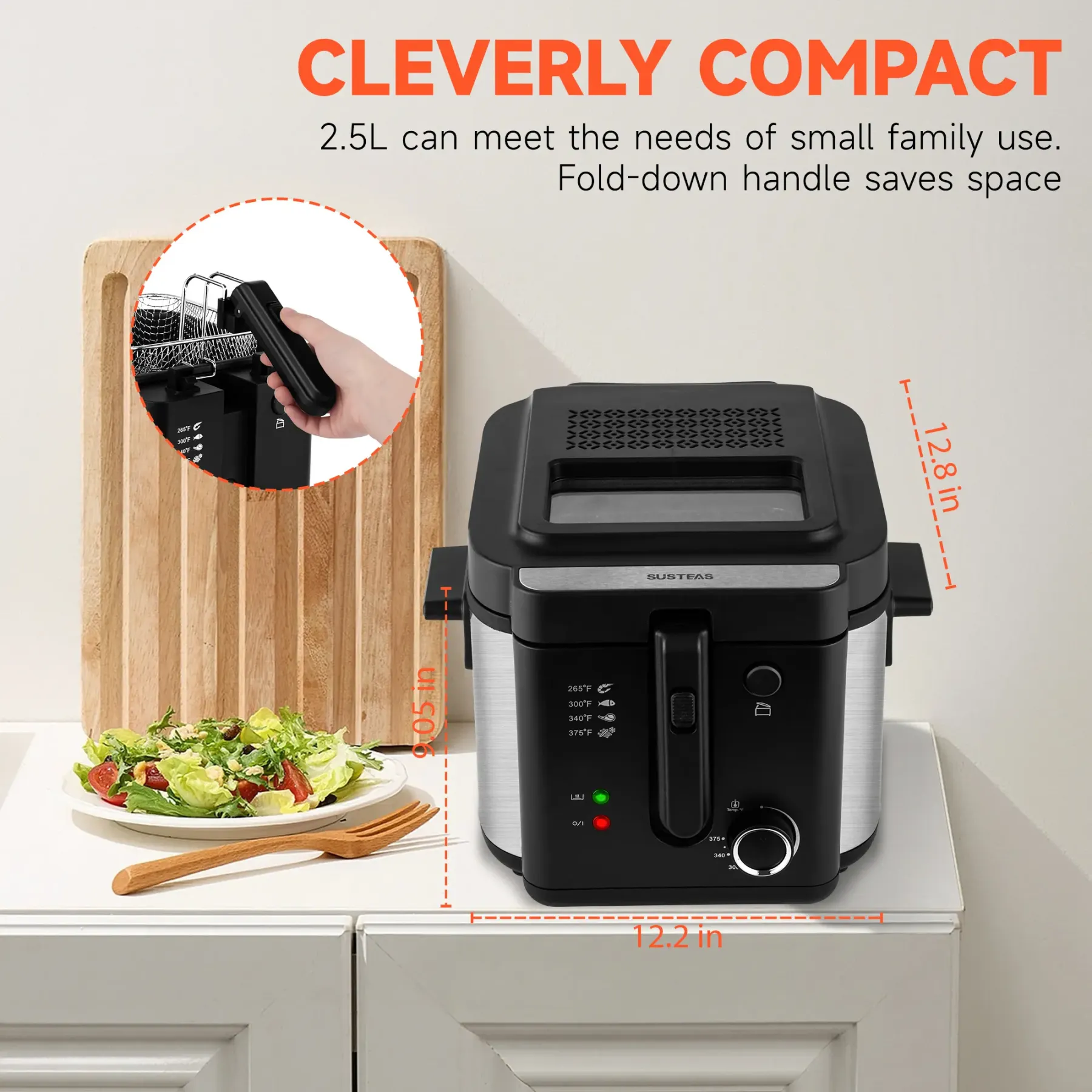 SUSTEAS 1500W Electric Deep Fryer with Temperature Control