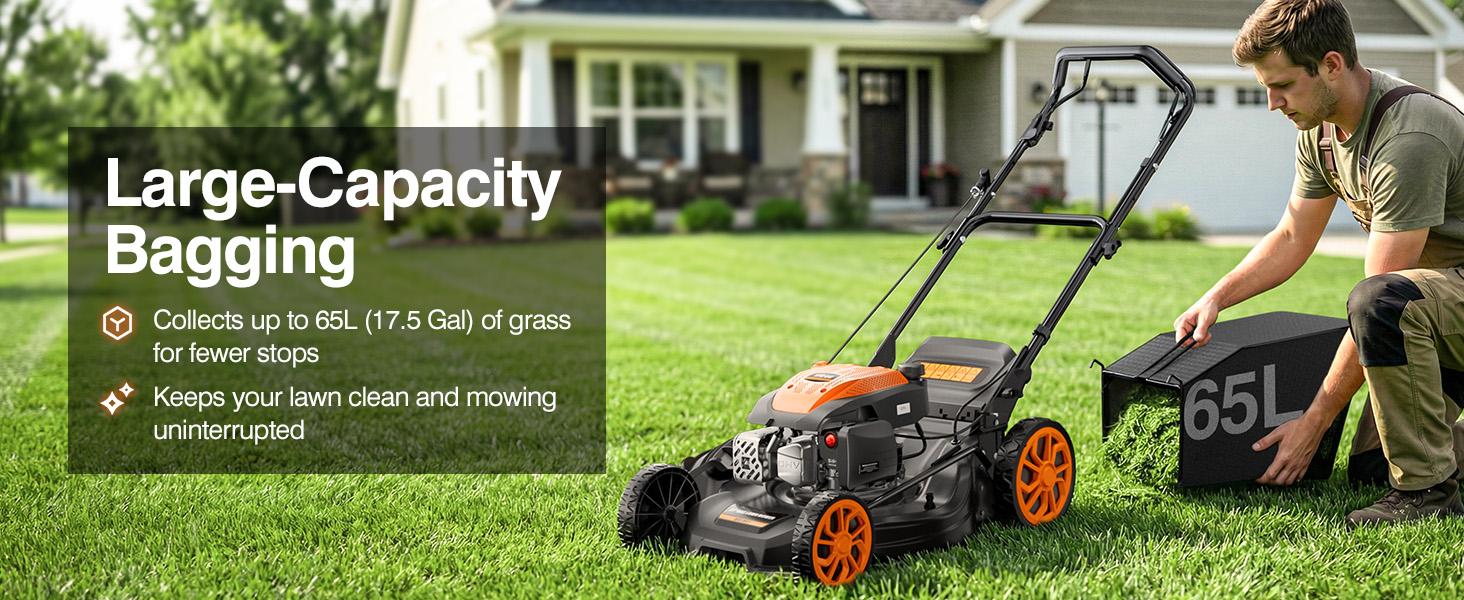 【Father's Day Gift】Efurden 21&rdquo; Self-Propelled Gas Lawn Mower, 170CC 4-in-1 Mulch/Rear Bag/Side Discharge/Rear Discharge, Walk-Behind Lawnmower with 7-Position Cutting Height, Foldable Gas Lawn Mowers for Yard Garden