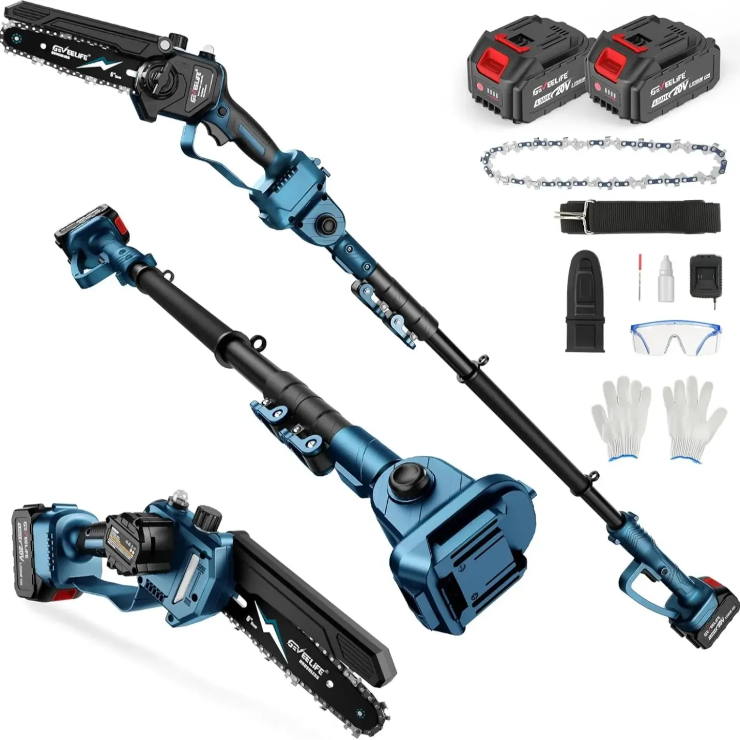 Sierra de pértiga eléctrica 2 en 1 (motosierra), sierra eléctrica inalámbrica portátil para cortar madera, incluye 2 baterías; ideal para poda, jardinería y acampada. Apta para personas mayores y mujeres. Regalo ide