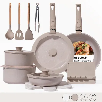 Juego de utensilios de cocina antiadherentes con mangos extraíbles